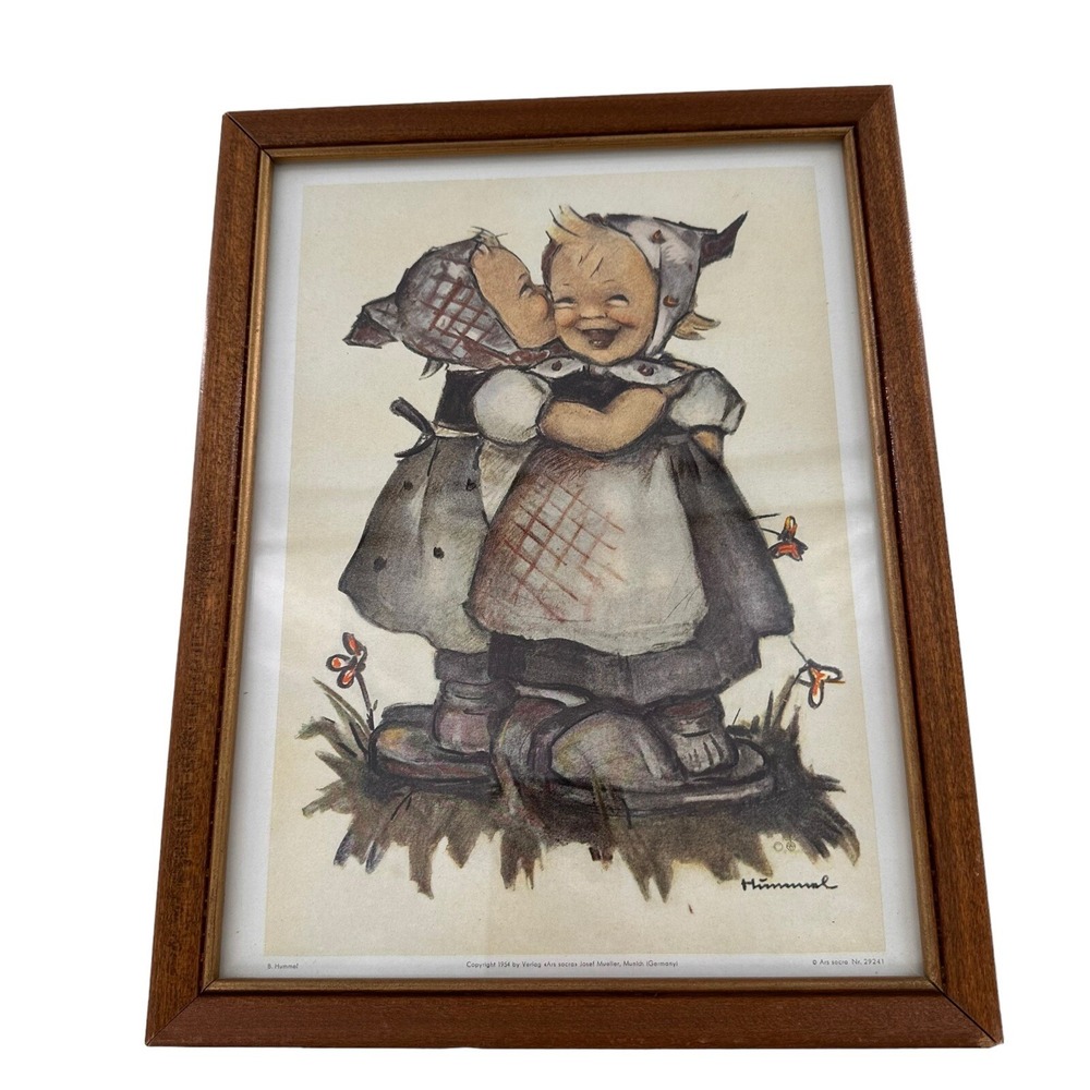 Hummel Ars Sacra Framed Print Vintage 1954 Children Hugging Art 9x12 Wood Frame